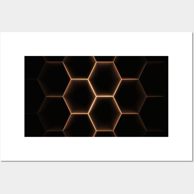 Joined faded hexagon repeating pattern Yellow Wall Art by Russell102